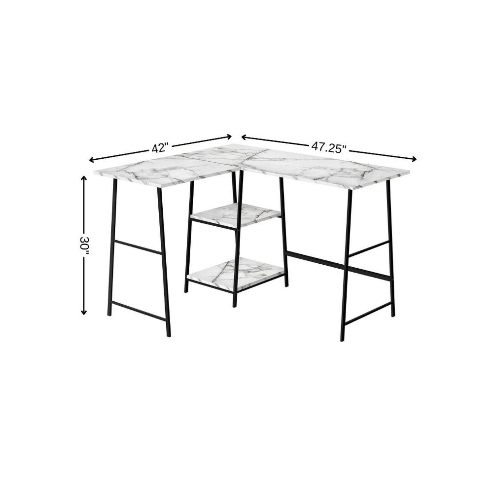 47" White and Black Wood and Metal Corner Trestle Computer Desk