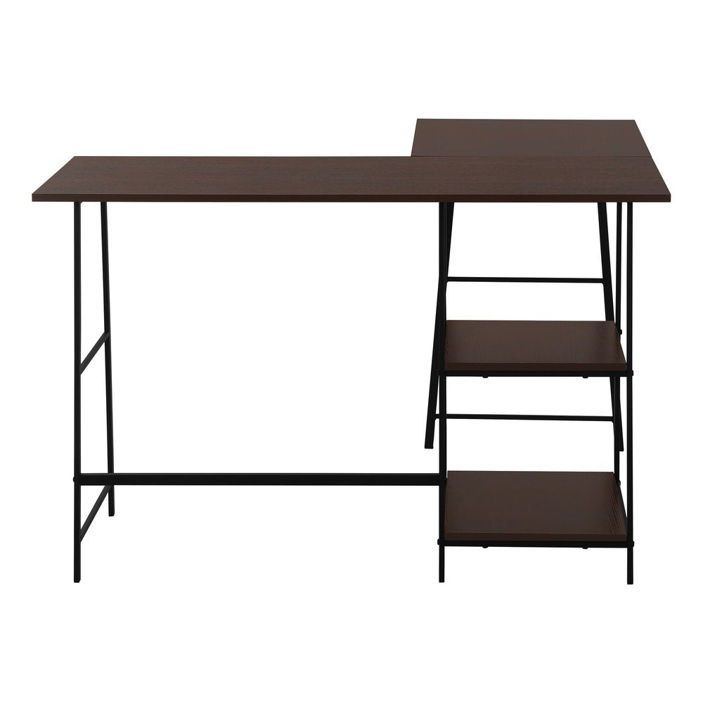 42" Espresso and Black Wood and Metal Corner Trestle Computer Desk