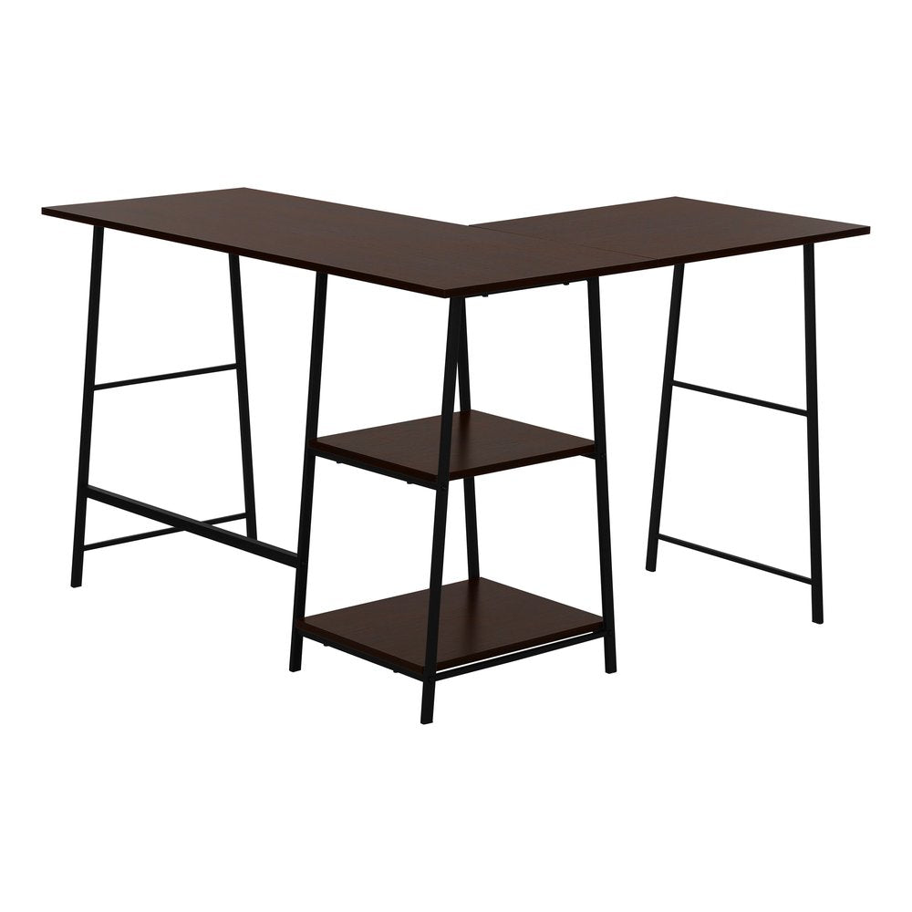 42" Espresso and Black Wood and Metal Corner Trestle Computer Desk
