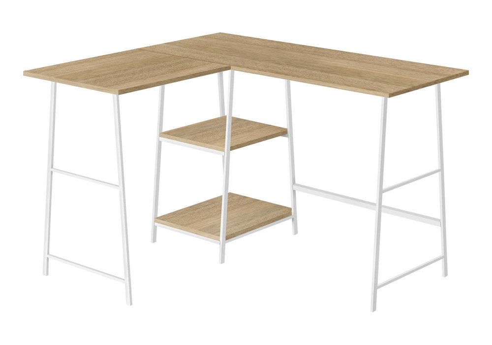 42" Natural and White Wood and Metal Corner Trestle Computer Desk