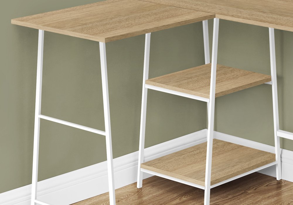 42" Natural and White Wood and Metal Corner Trestle Computer Desk