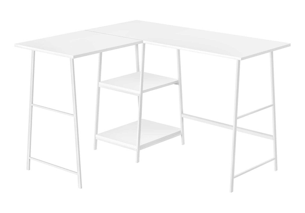 42" White Wood and Metal Corner Trestle Computer Desk