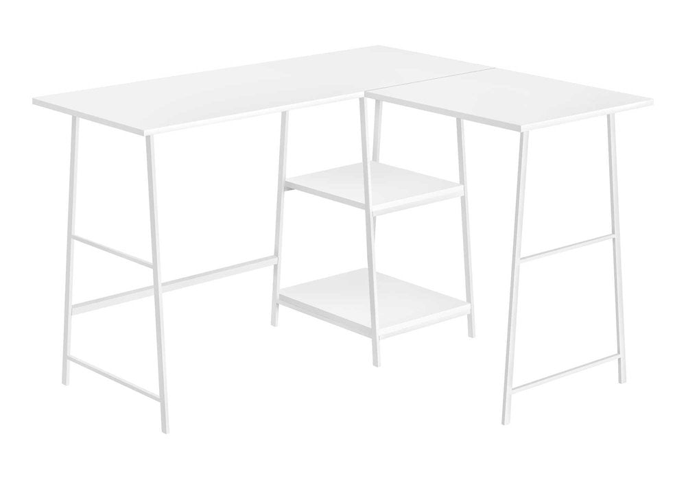42" White Wood and Metal Corner Trestle Computer Desk