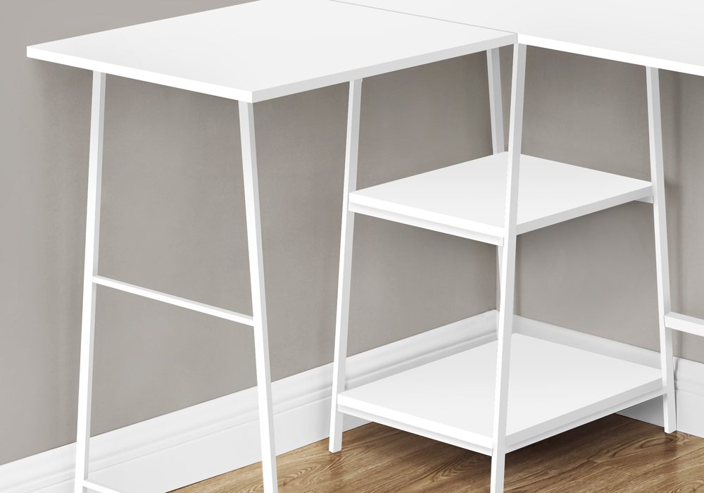 42" White Wood and Metal Corner Trestle Computer Desk