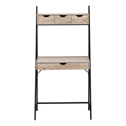 32" Taupe and Black Wood and Metal Sled Computer Desk With Four Drawers
