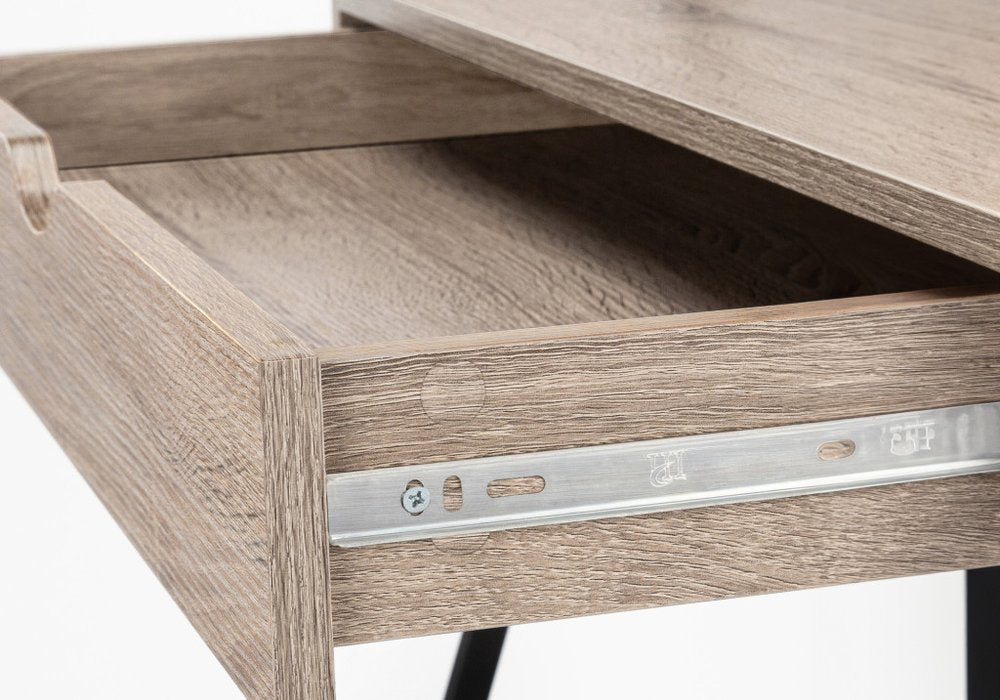 32" Taupe and Black Wood and Metal Sled Computer Desk With Four Drawers