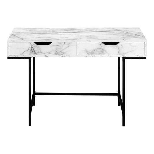 47" White and Black Wood and Metal H-Shape Computer Desk With Two Drawers