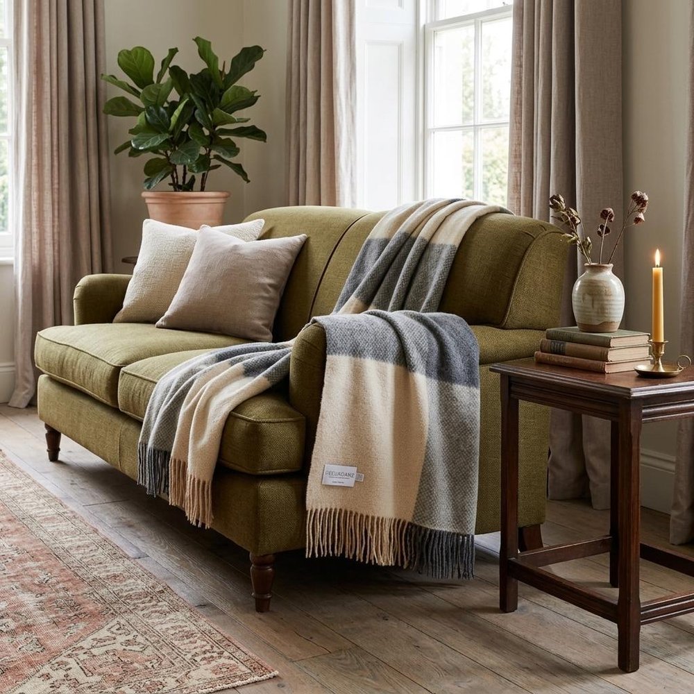 Charcoal Woven Wool Checkered Reversable Throw