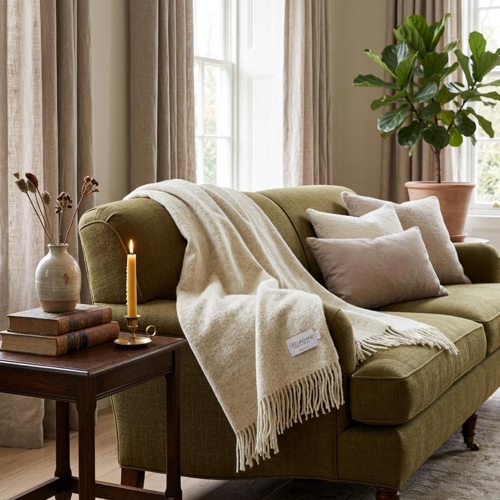 Natural Woven Wool Solid Color Reversable Throw