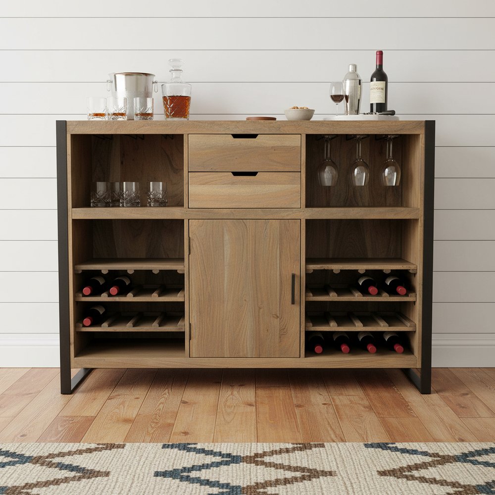 55" Gray and Black Solid Wood Sled Console Table With Storage With Storage