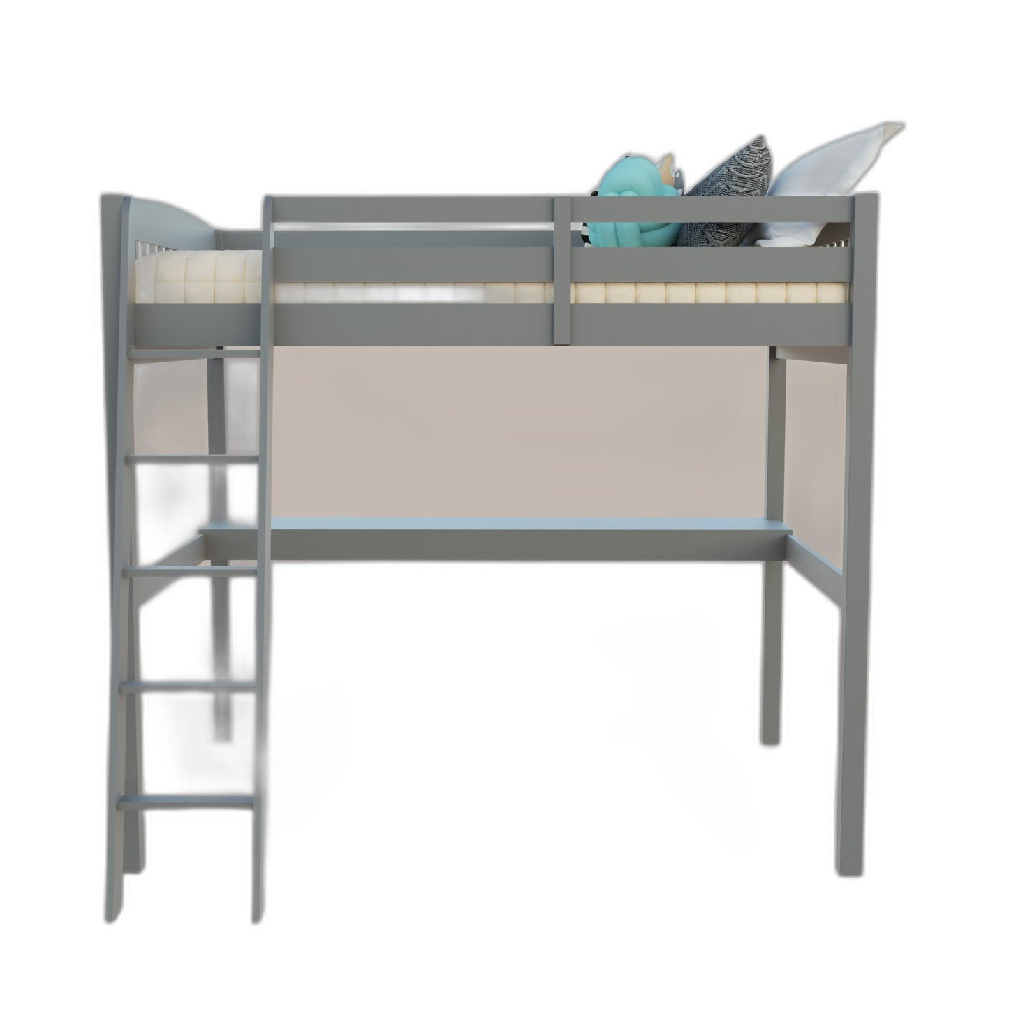 White Solid Wood Full Double Size Loft Bed with Desk and Storage