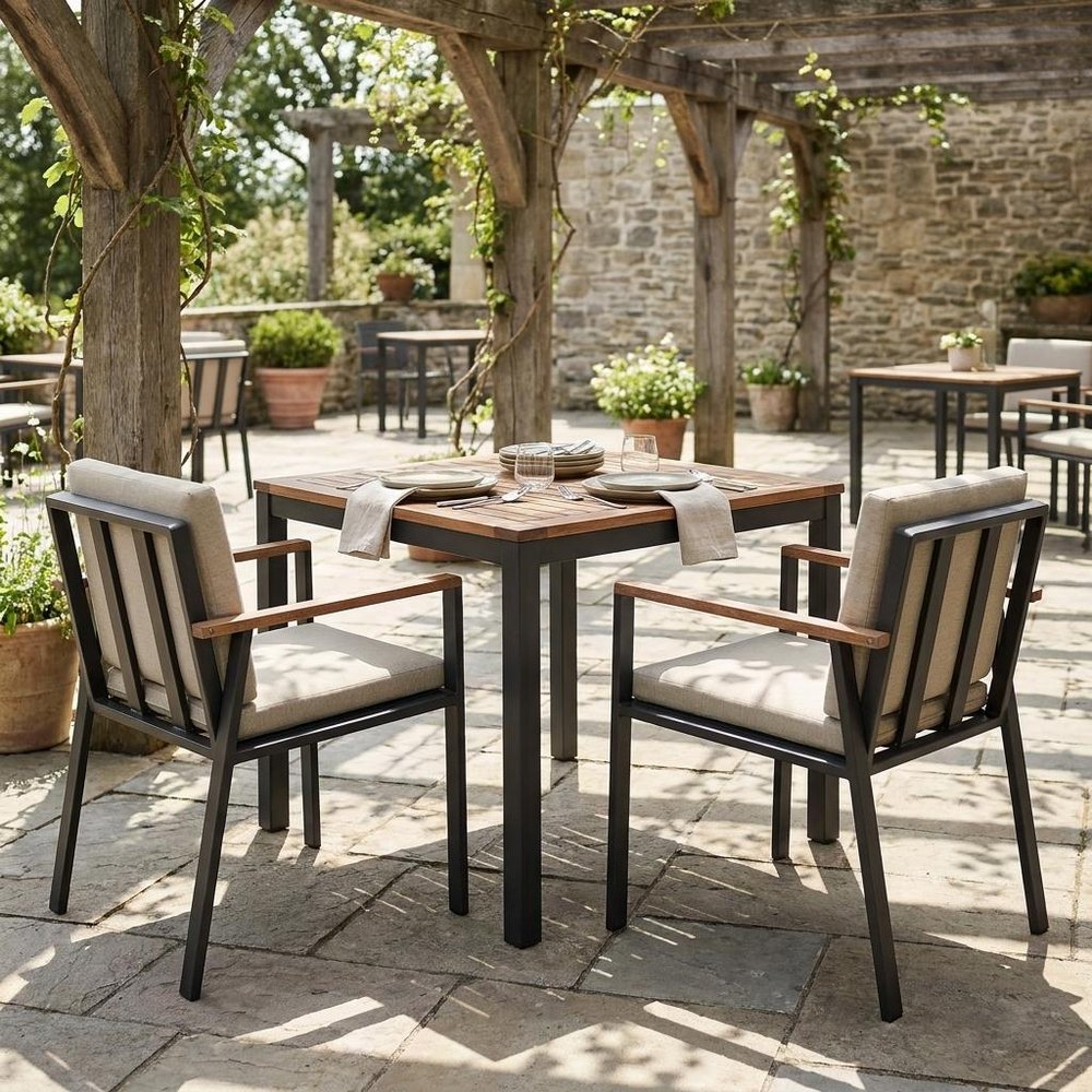 Set of Two 22" Light Gray Solid Wood Outdoor Dining Chair with Taupe Cushion