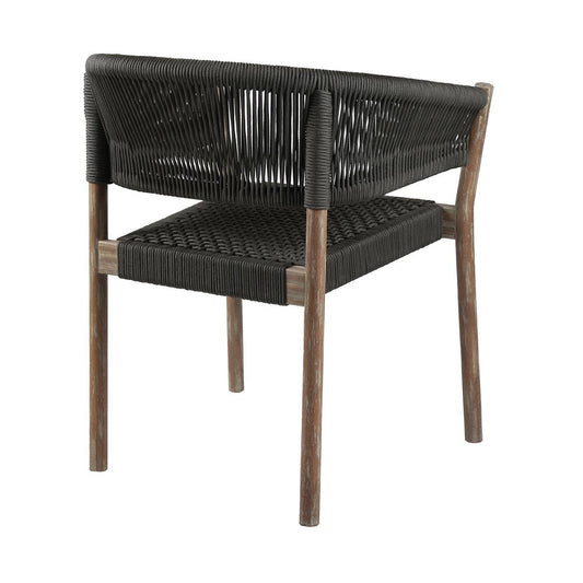 Set of Two 26" Black and Natural Wood Solid Wood Outdoor Dining Chair