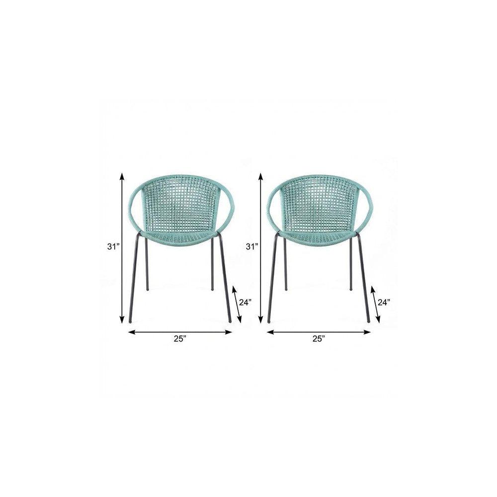 Set of Two 25" Green Metal Outdoor Dining Chair