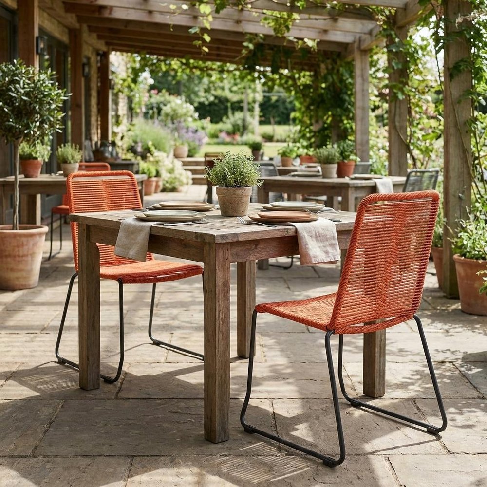 Set of Two 23" Tangerine Metal Outdoor Dining Chair