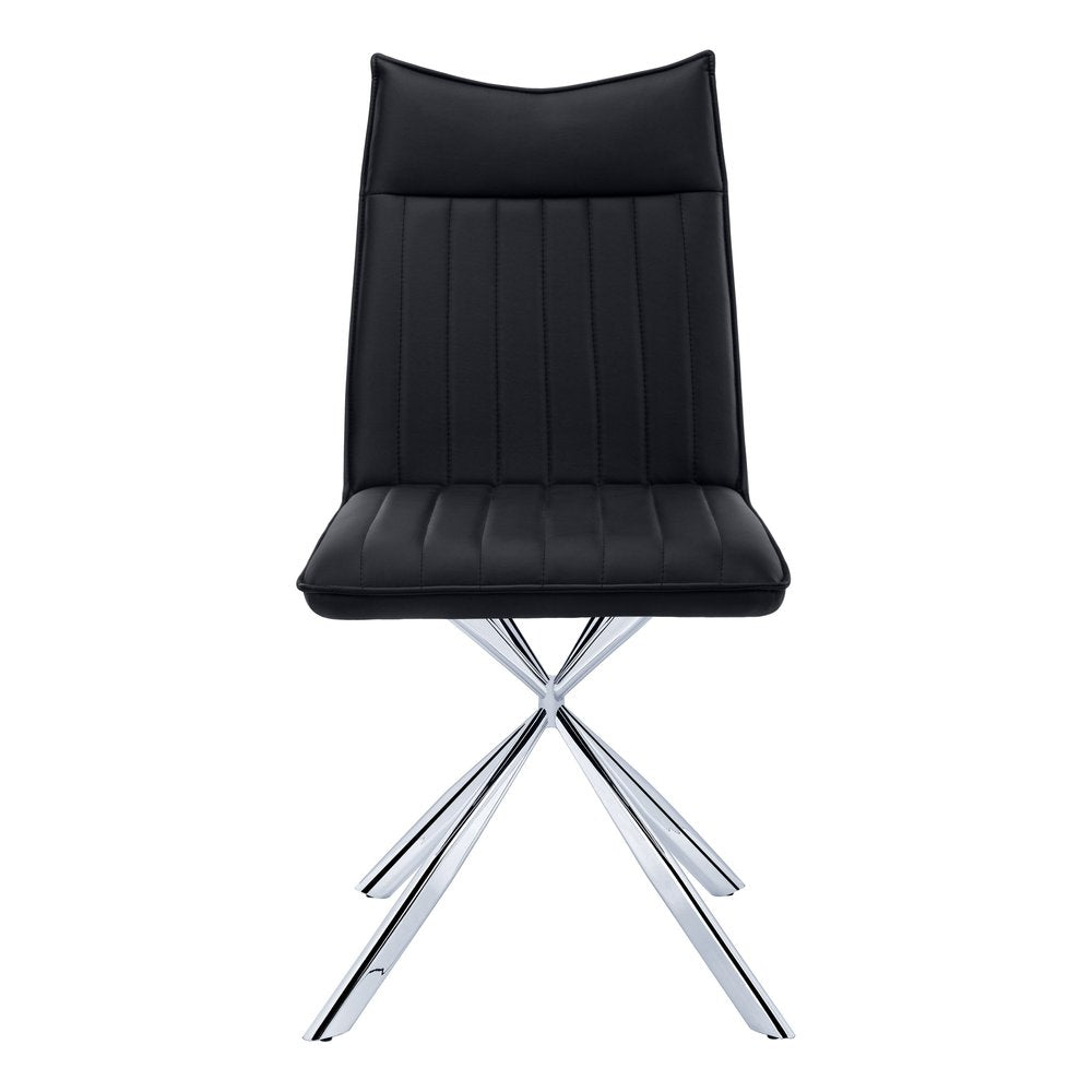 Set of Two Tufted Black And Silver Upholstered Faux Leather Dining Parsons Chairs