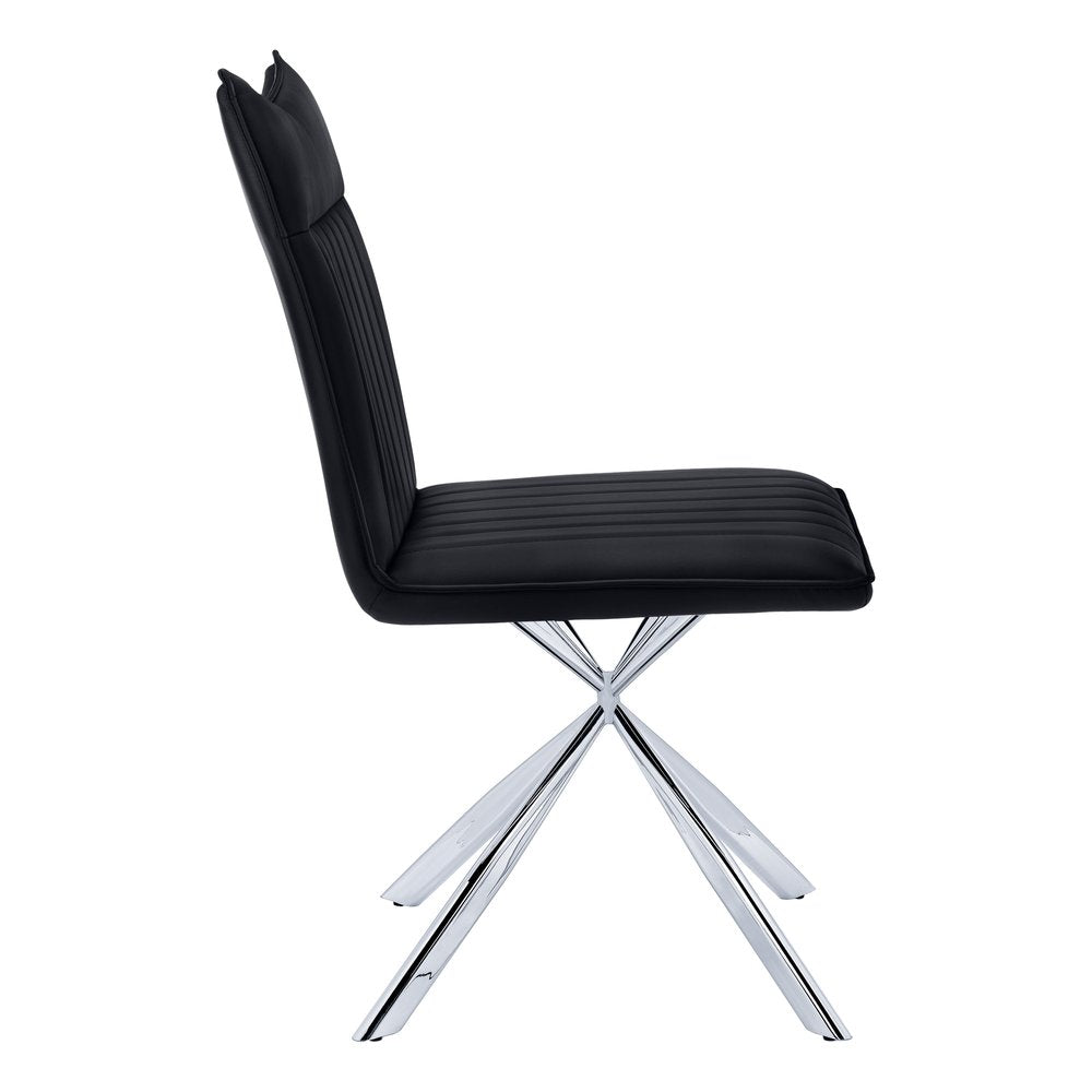 Set of Two Tufted Black And Silver Upholstered Faux Leather Dining Parsons Chairs