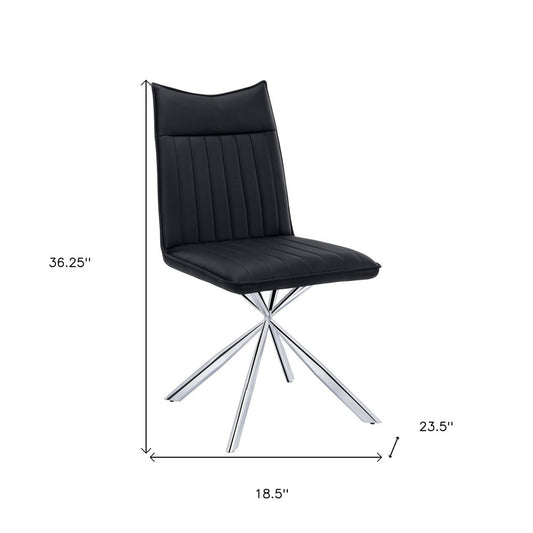 Set of Two Tufted Black And Silver Upholstered Faux Leather Dining Parsons Chairs