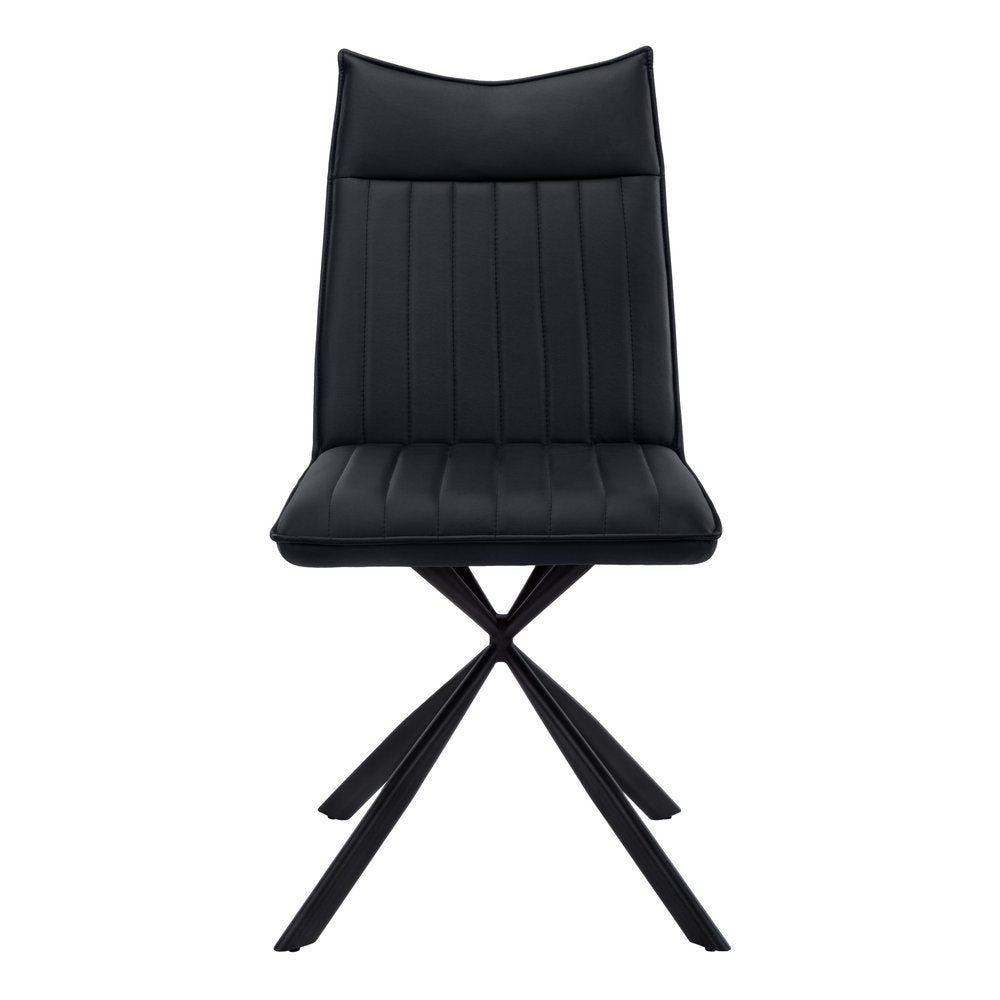 Set of Two Tufted Black Upholstered Faux Leather Dining Parsons Chairs