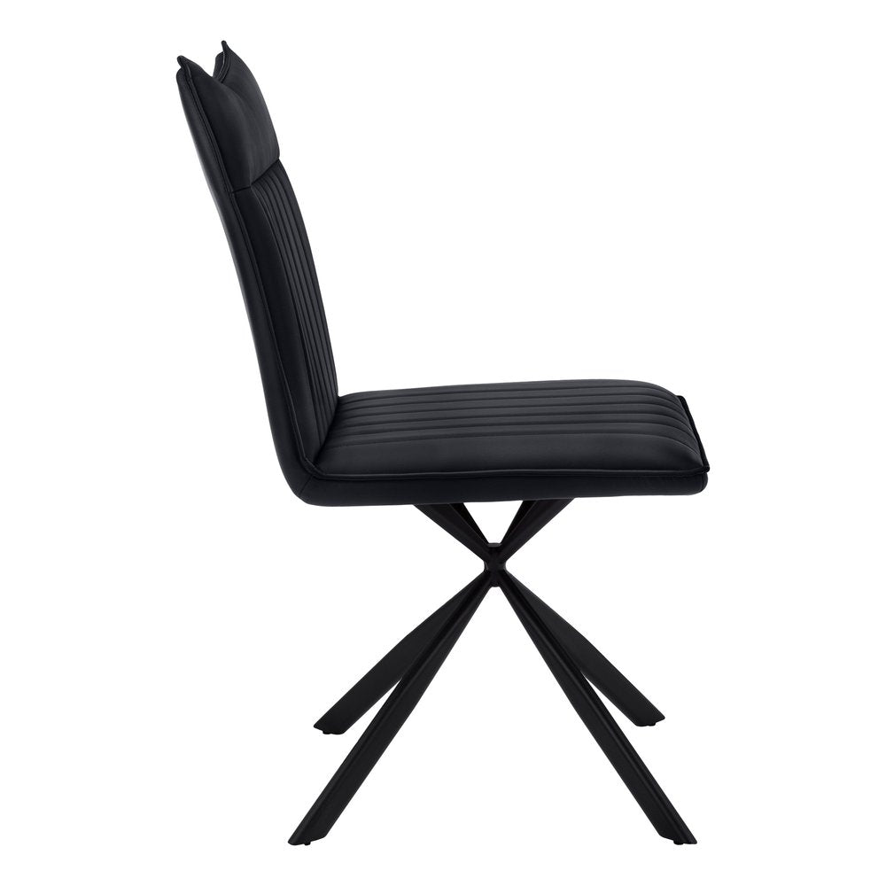 Set of Two Tufted Black Upholstered Faux Leather Dining Parsons Chairs