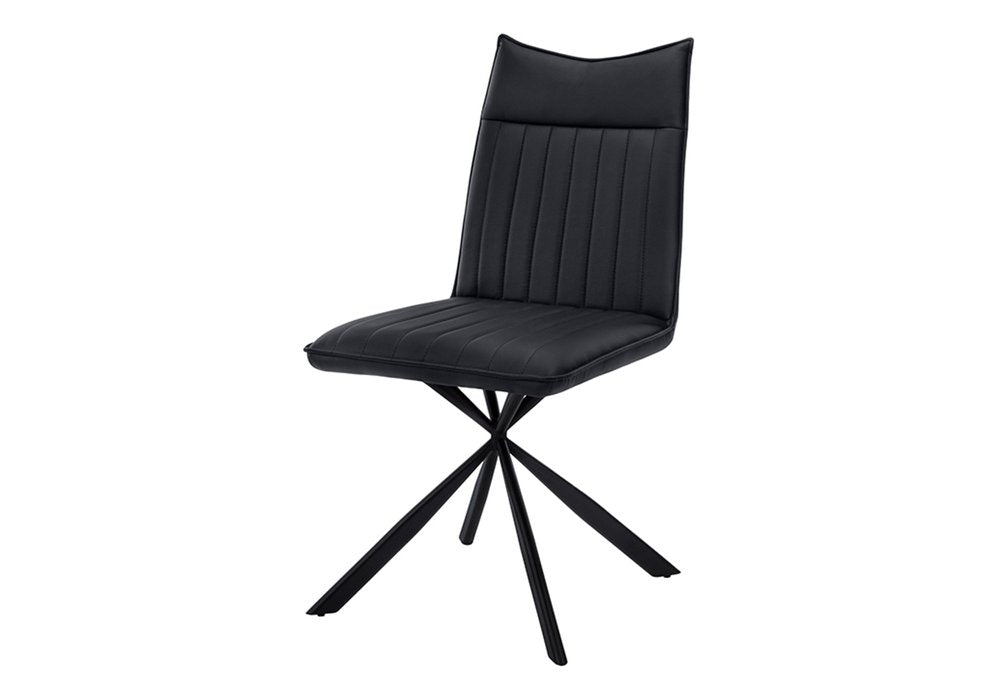 Set of Two Tufted Black Upholstered Faux Leather Dining Parsons Chairs