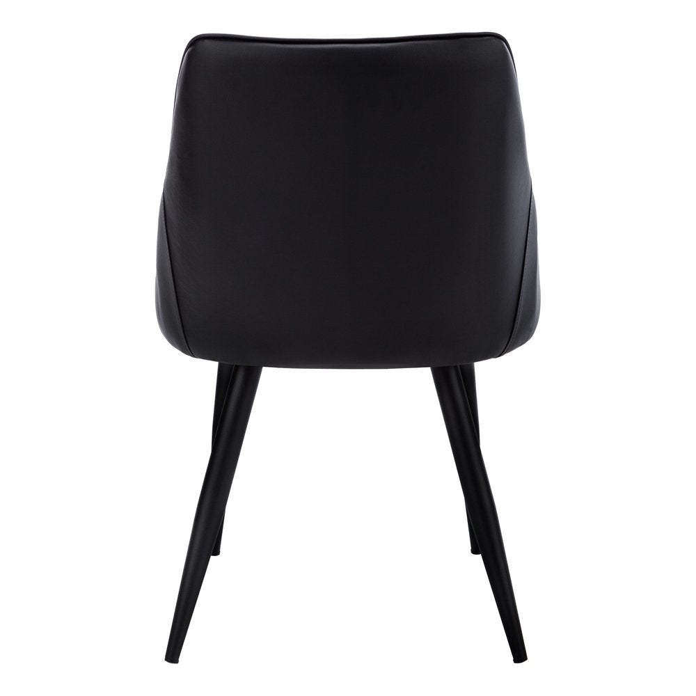 Set of Two Tufted Black Upholstered Faux Leather Dining Arm Chairs