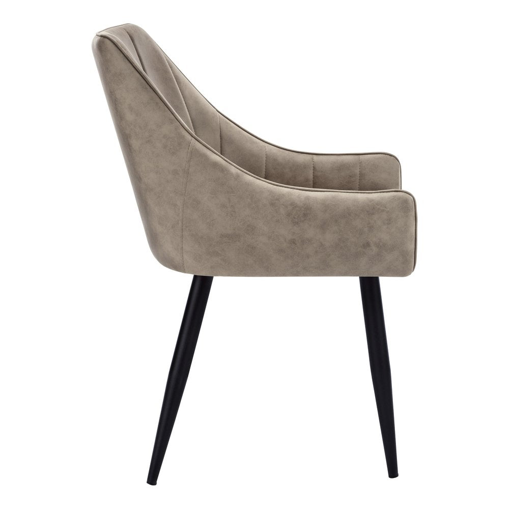 Set of Two Tufted Taupe And Black Upholstered Fabric Dining Arm Chairs