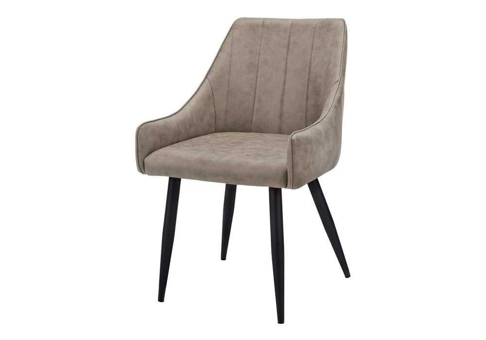 Set of Two Tufted Taupe And Black Upholstered Fabric Dining Arm Chairs