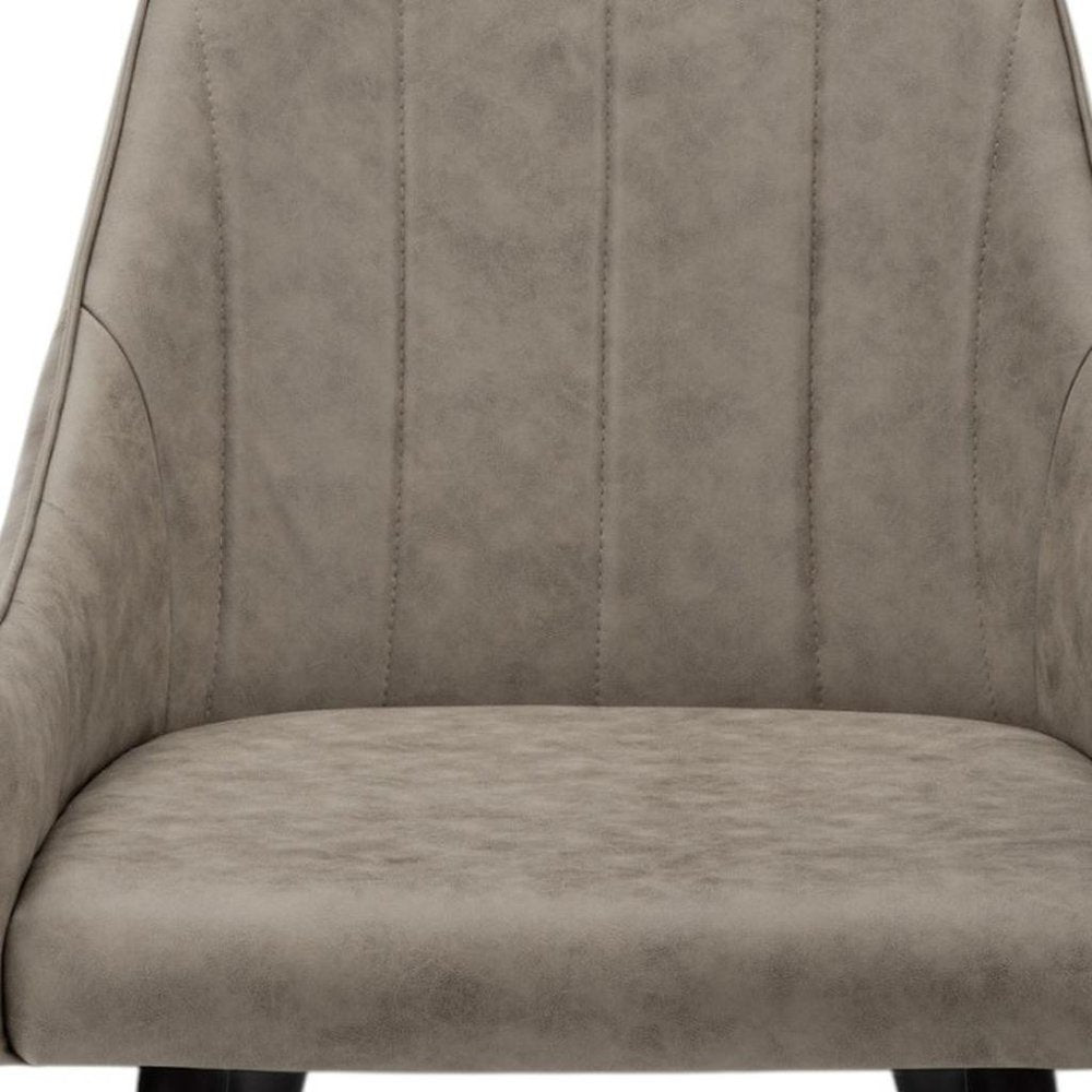 Set of Two Tufted Taupe And Black Upholstered Fabric Dining Arm Chairs