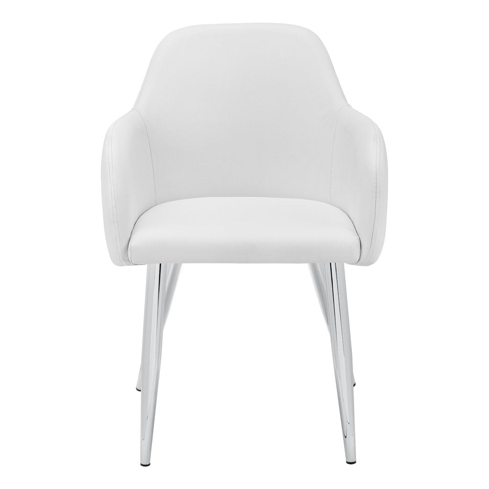 Set of Two White And Silver Upholstered Faux Leather Dining Arm Chairs