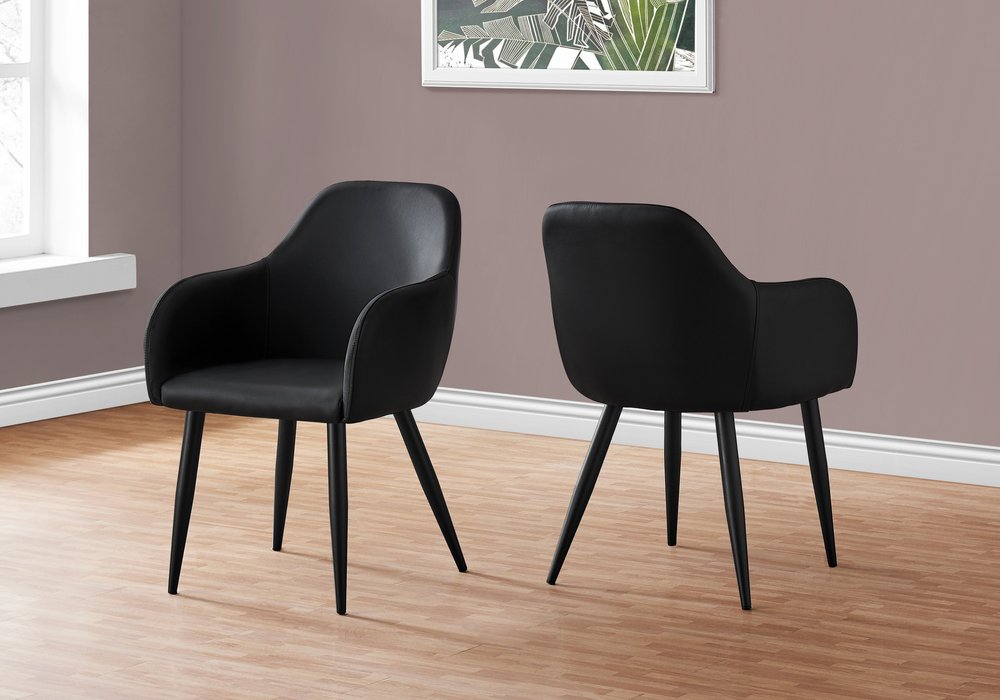 Set of Two Black Upholstered Faux Leather Dining Arm Chairs