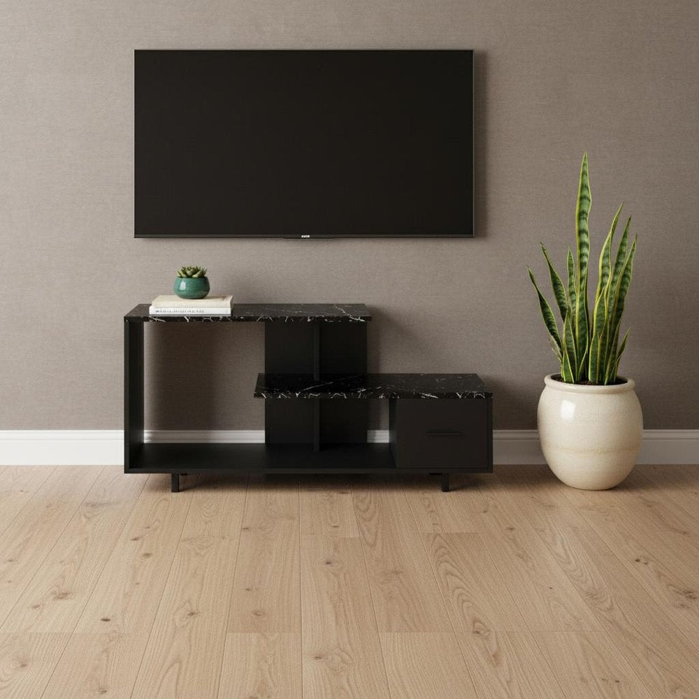 47" Black Cabinet Enclosed Storage TV Stand