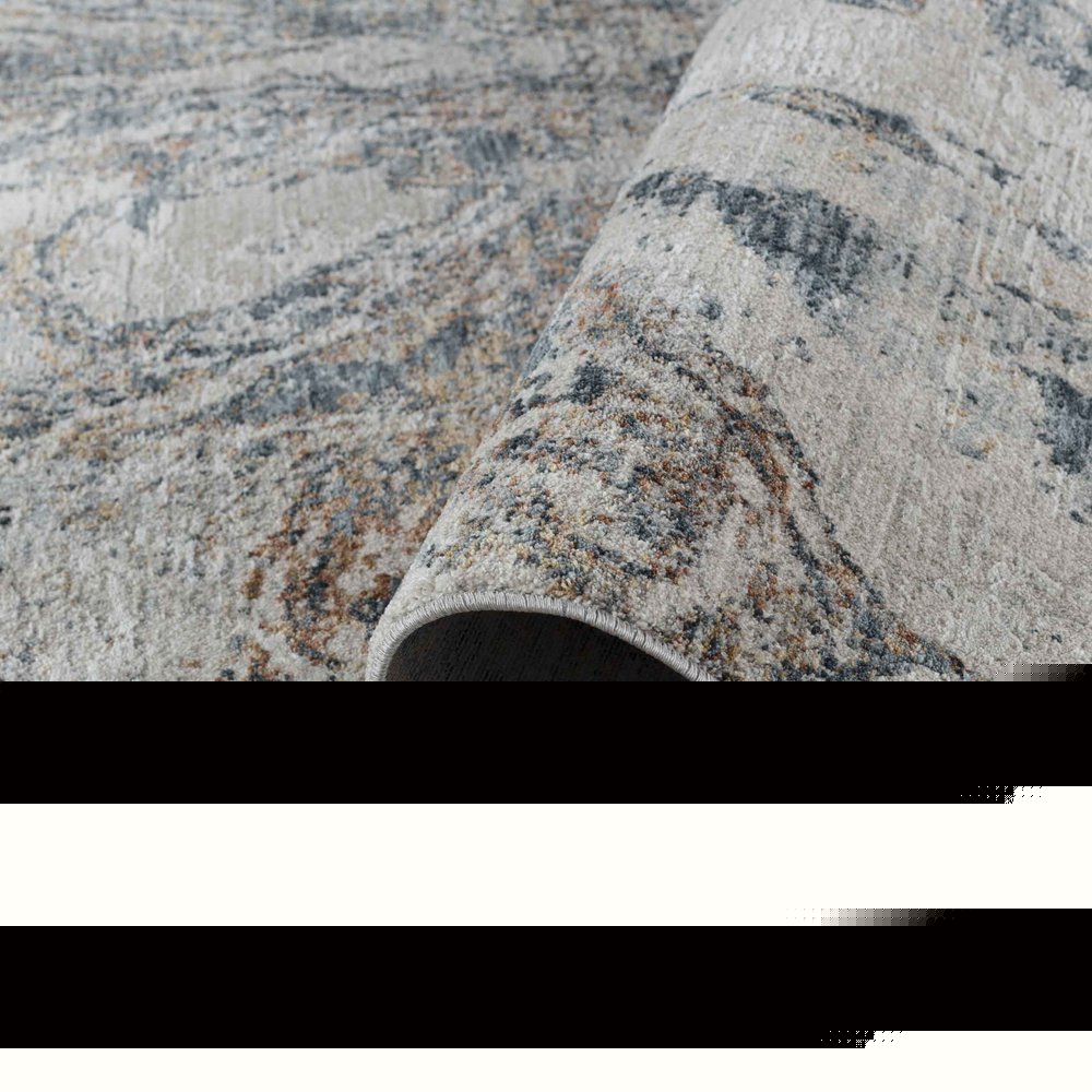 5' X 8' Beige and Blue Abstract Power Loom Area Rug