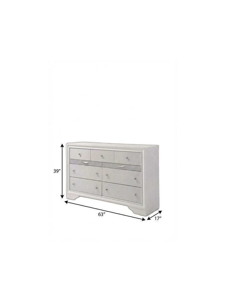 63" White Manufactured Wood Nine Drawer Triple Dresser