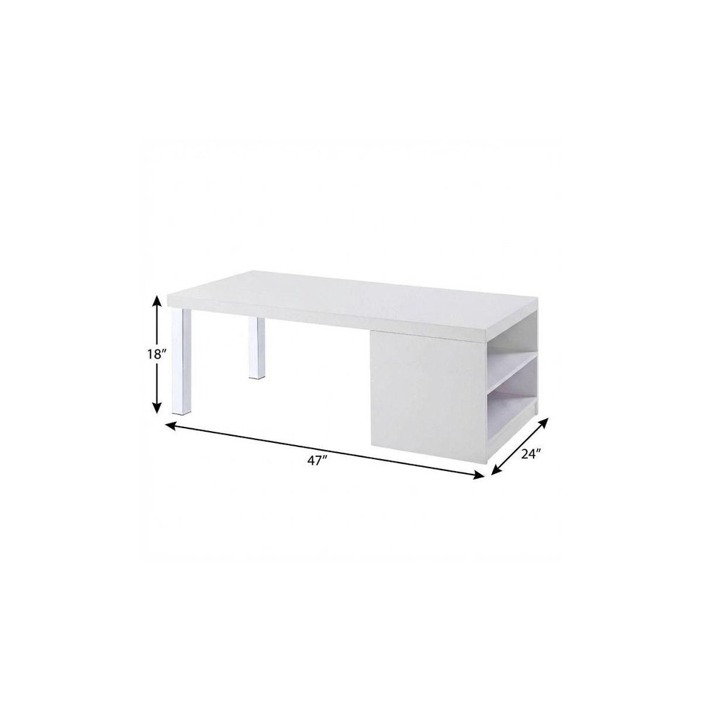 47" White and Silver Wood And Metal Frame Coffee Table With Shelf