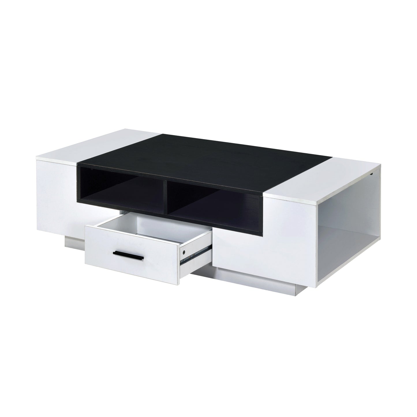 47" Black and White Wood Floor Shelf Coffee Table With Drawer And Three Shelves