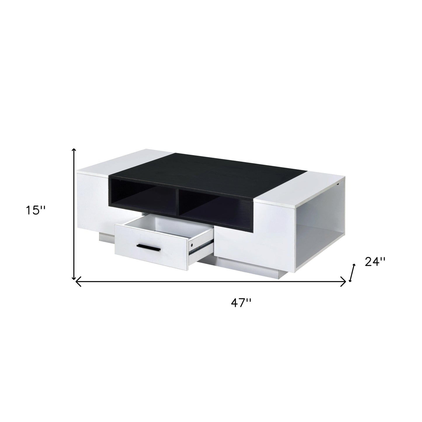 47" Black and White Wood Floor Shelf Coffee Table With Drawer And Three Shelves