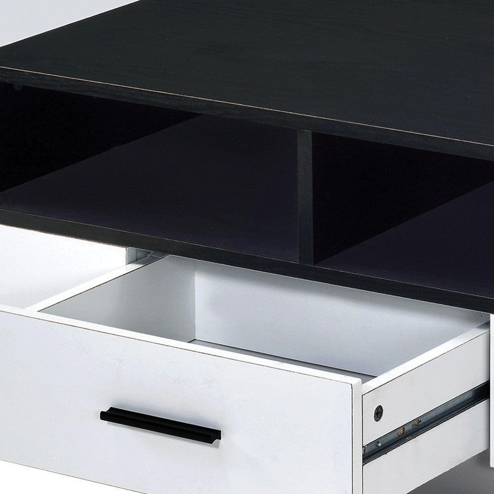 47" Black and White Wood Floor Shelf Coffee Table With Drawer And Three Shelves