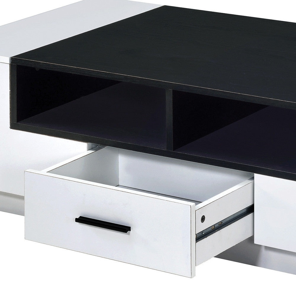 47" Black and White Wood Floor Shelf Coffee Table With Drawer And Three Shelves