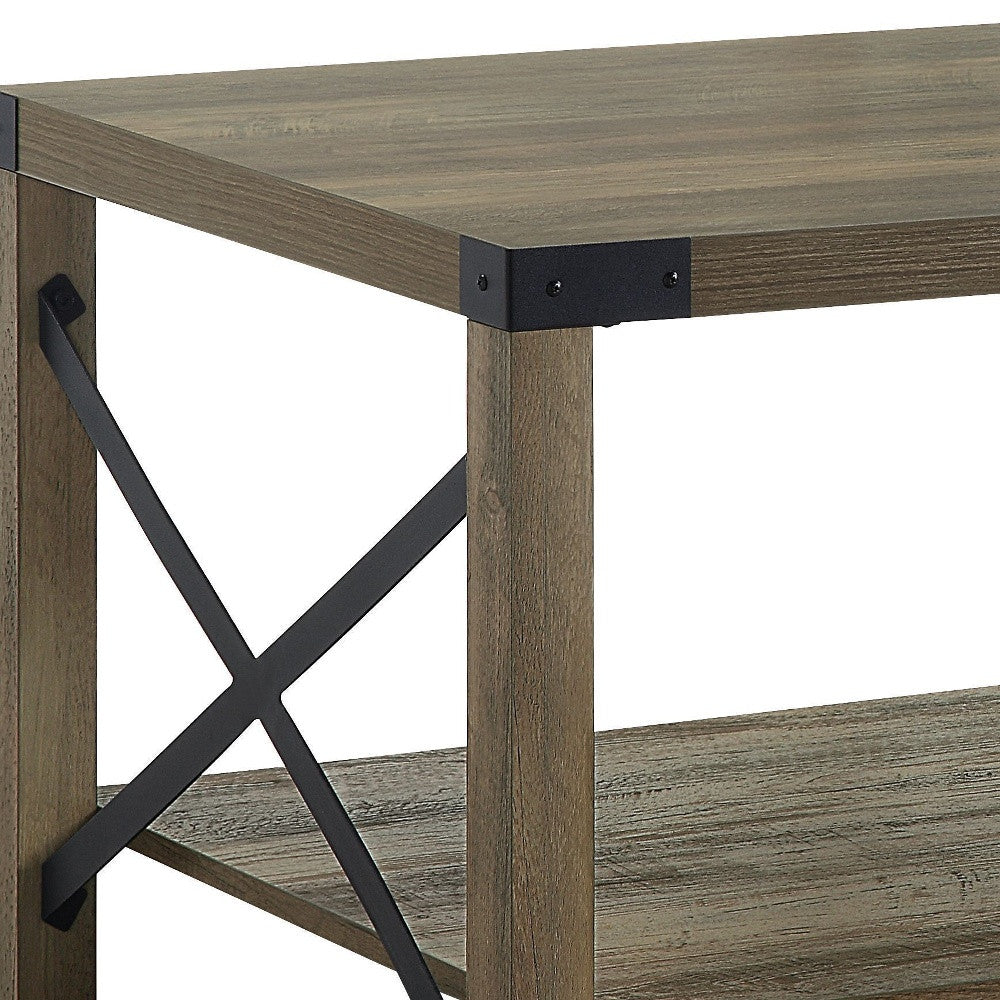 47" Oak Wood Coffee Table With Shelf