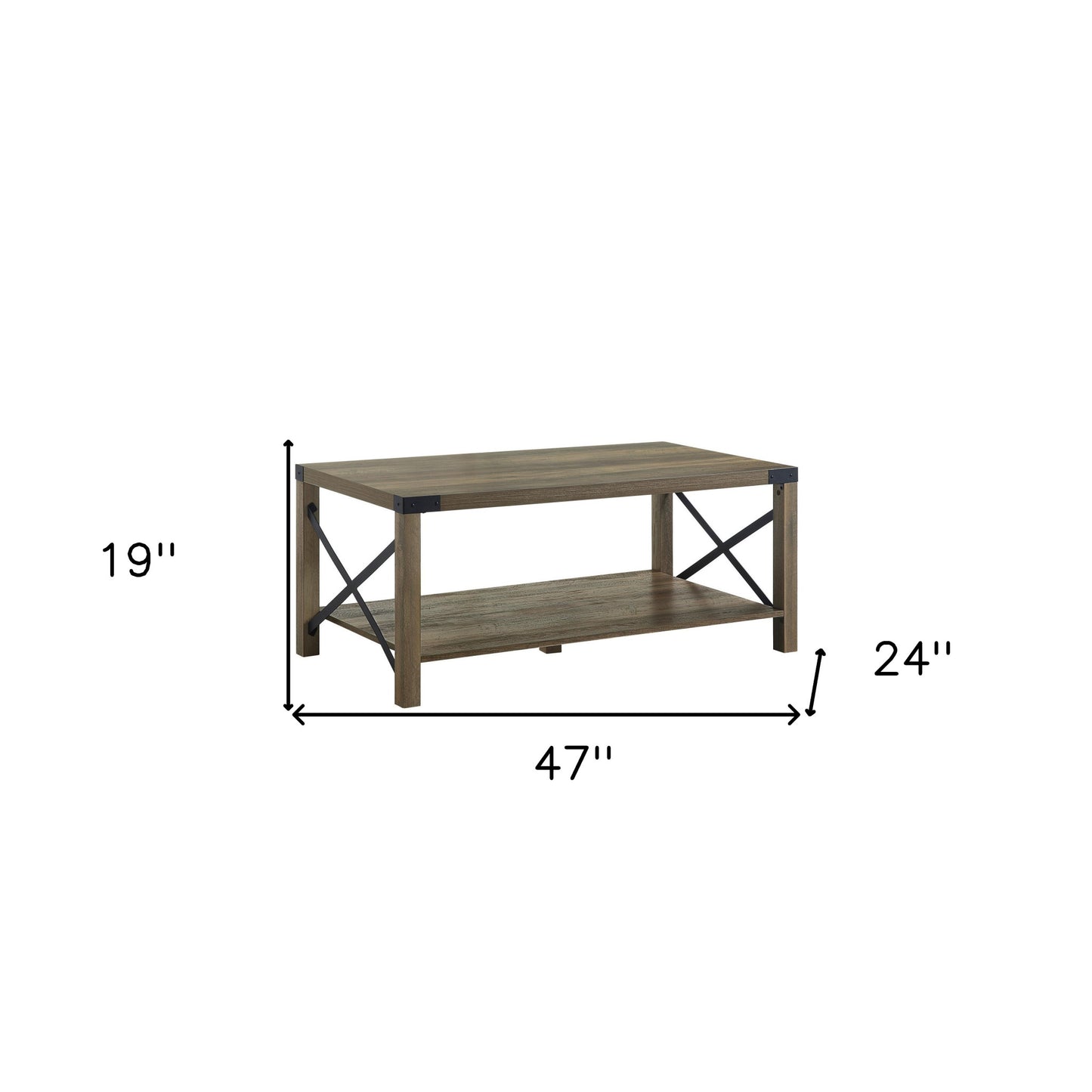 47" Oak Wood Coffee Table With Shelf