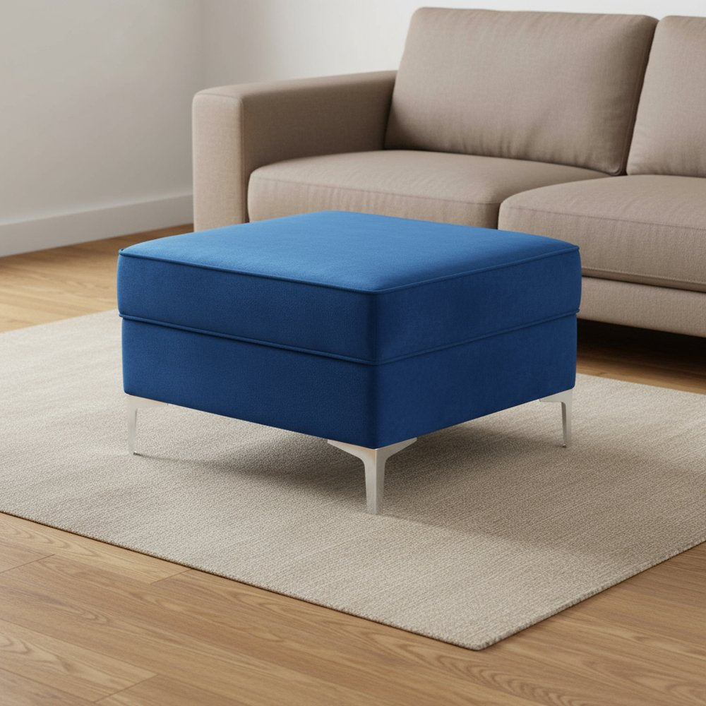 30" Navy Blue Velvet And Silver Storage