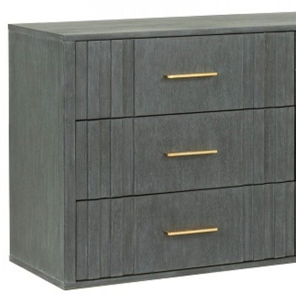 63" Dark Grey Solid And Manufactured Wood Six Drawer Dresser