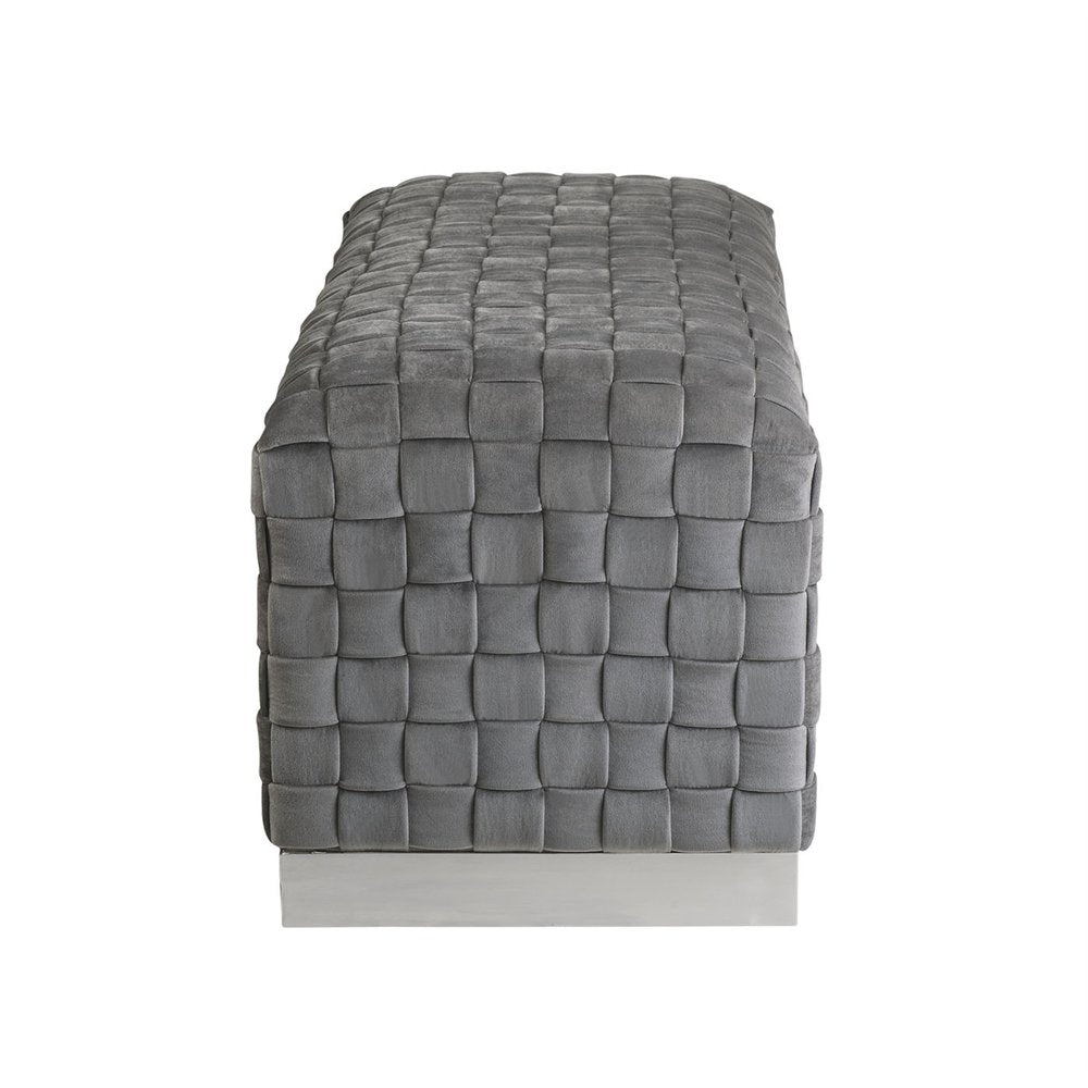 40" Gray and Silver Velvet Upholstered Bench