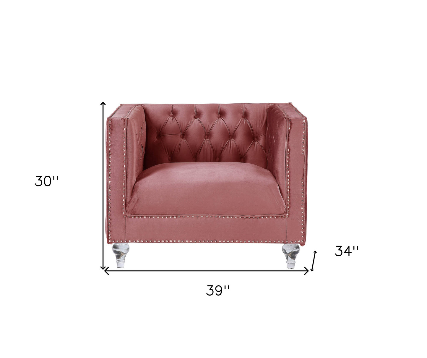 39" Pink and Black Velvet Tufted Arm Chair