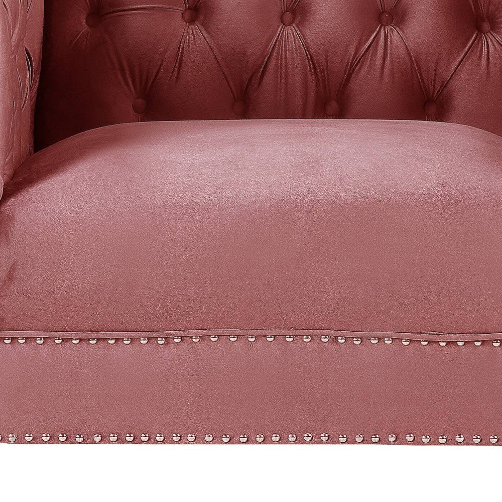 39" Pink and Black Velvet Tufted Arm Chair