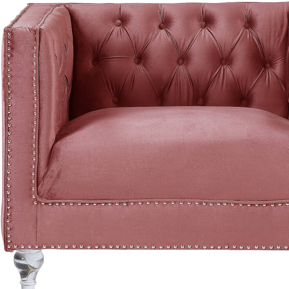 39" Pink and Black Velvet Tufted Arm Chair