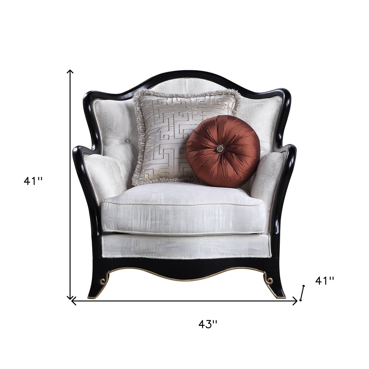 43" Beige and Black Fabric Tufted Arm Chair And Toss Pillows