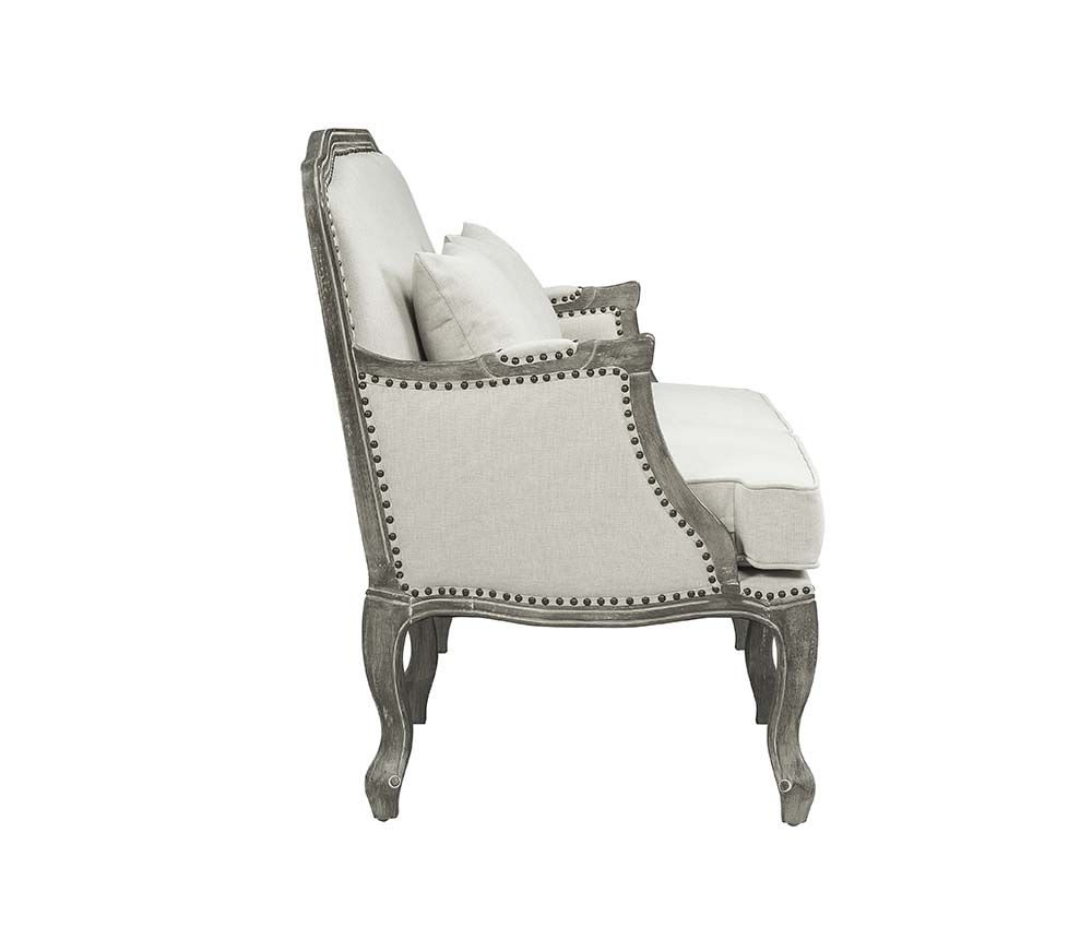 29" Cream and Brown Linen Arm Chair And Toss Pillow