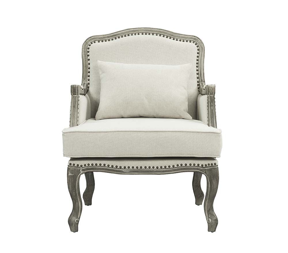 29" Cream and Brown Linen Arm Chair And Toss Pillow